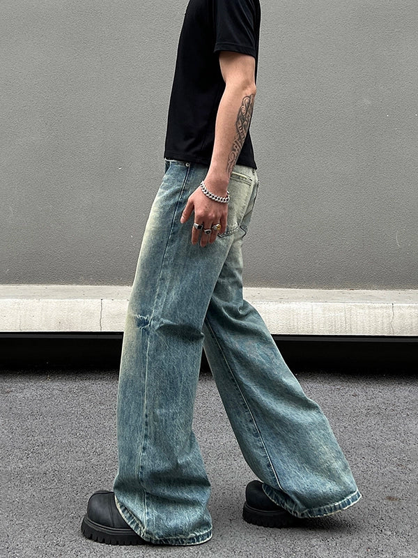 Jeans holgados de tiro acampanado desgastados 