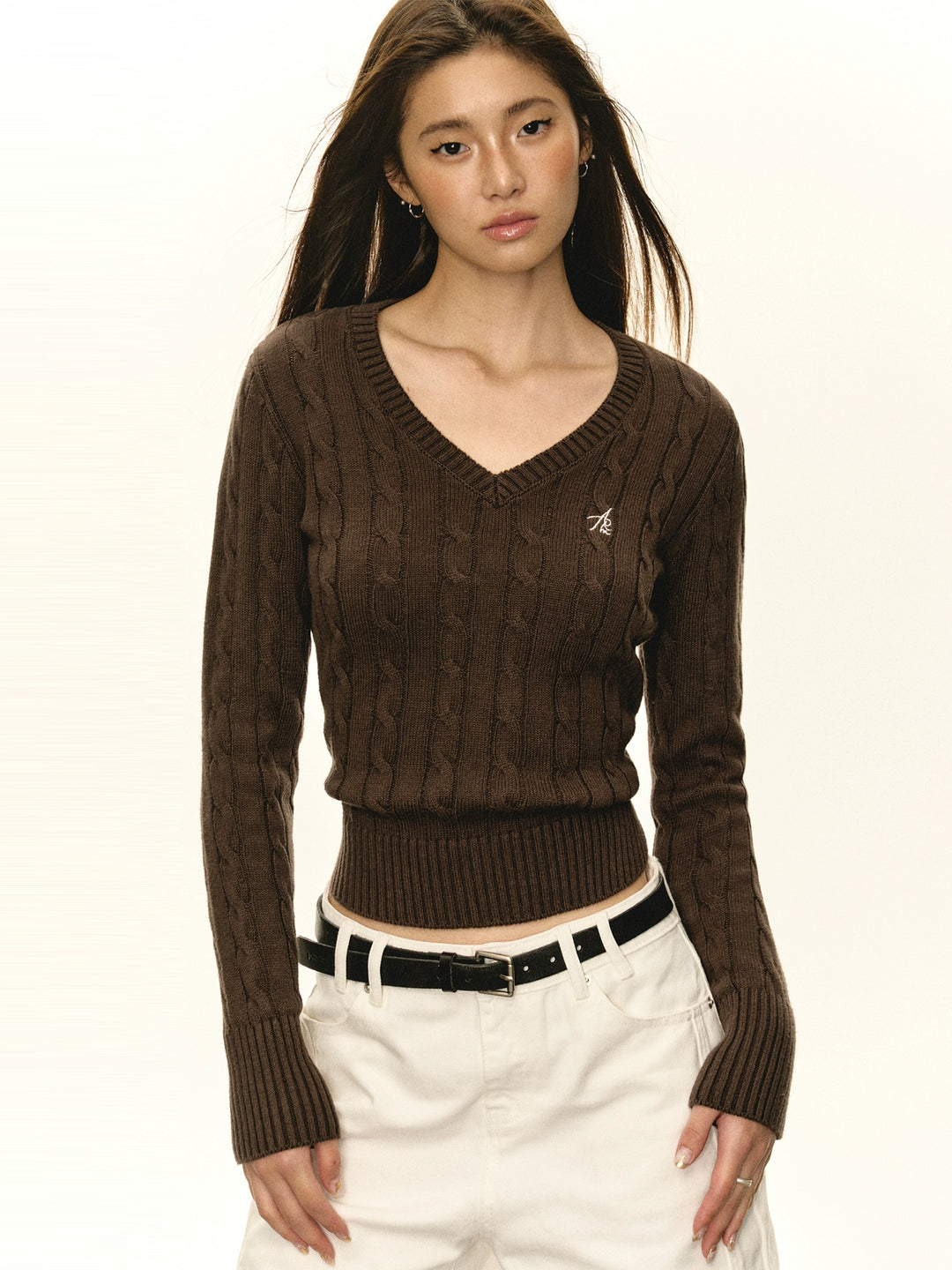 Suéter de Tricô Slim V-Neck Retro 