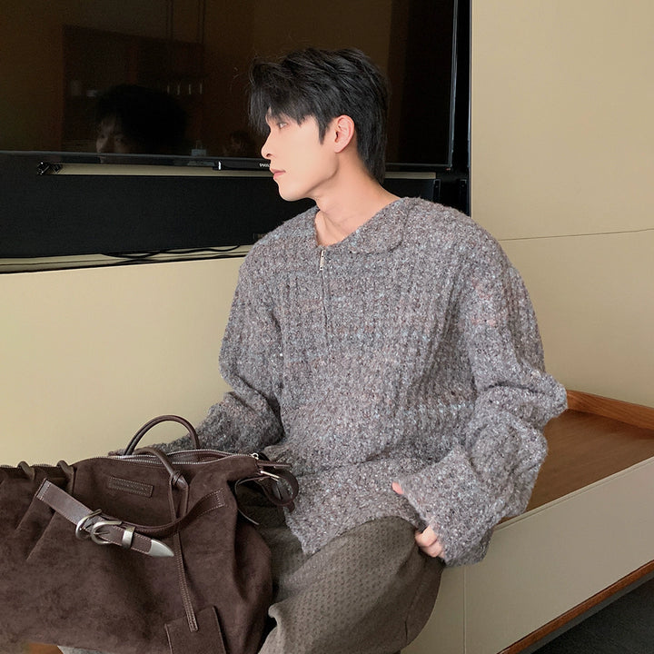 Velvet Knit Zipper Sweater