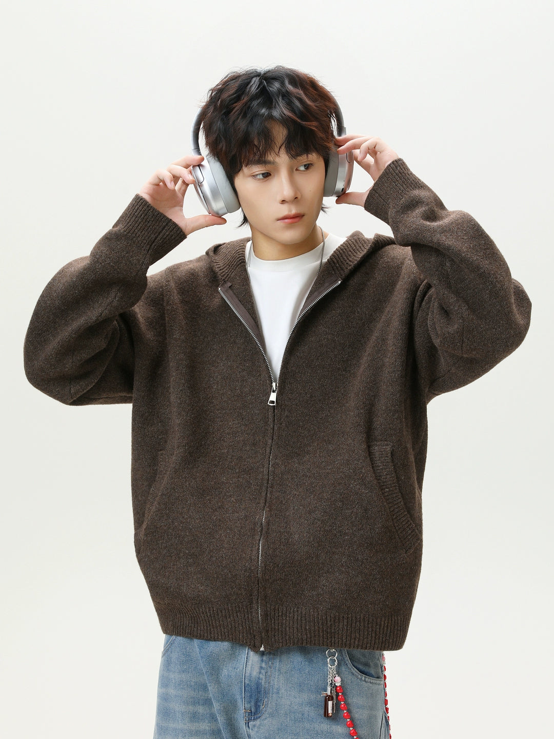 Zip Up Knit Hoodie Cardigan