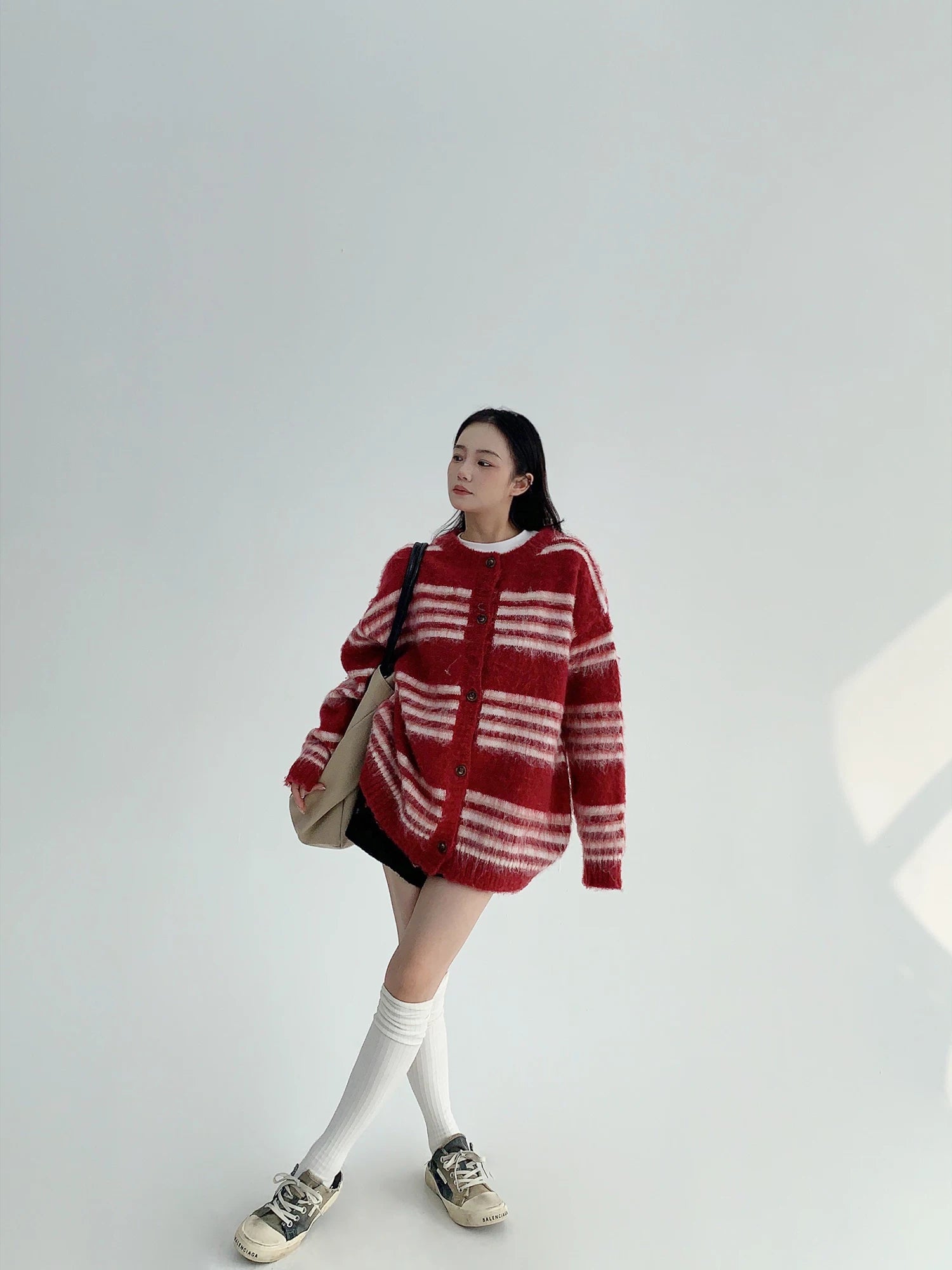 Oversized Striped Button Front Knit Cardigan 5