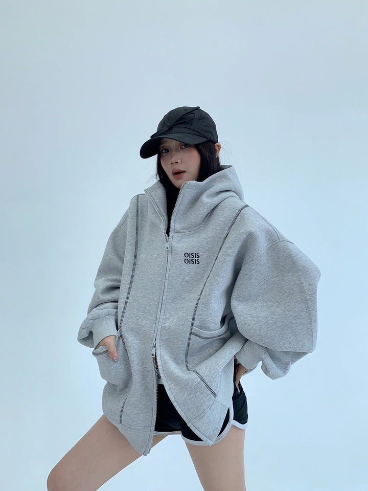 Embroidered Zip Up Hooded Jacket