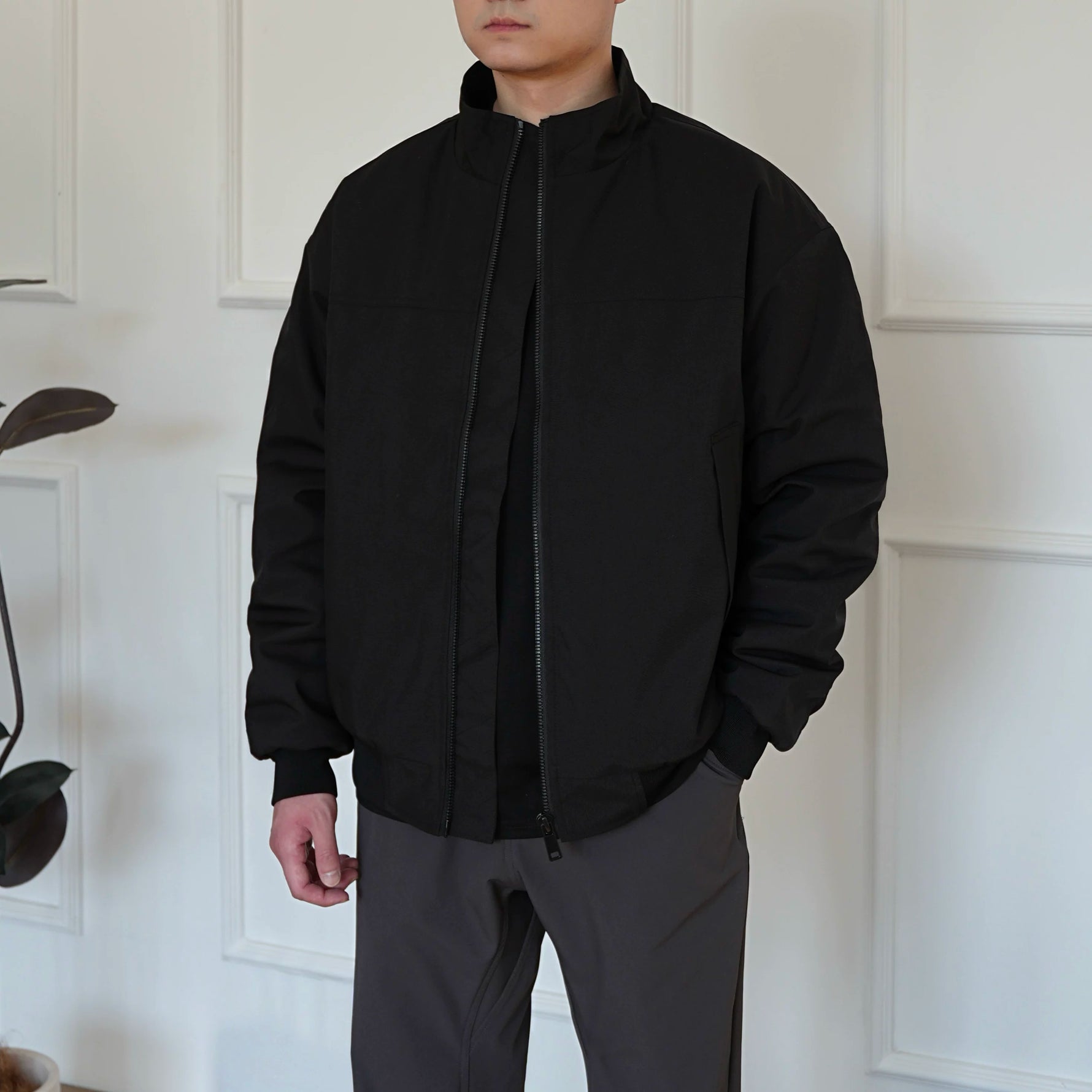 Stand Collar Cotton Zip Jacket 2