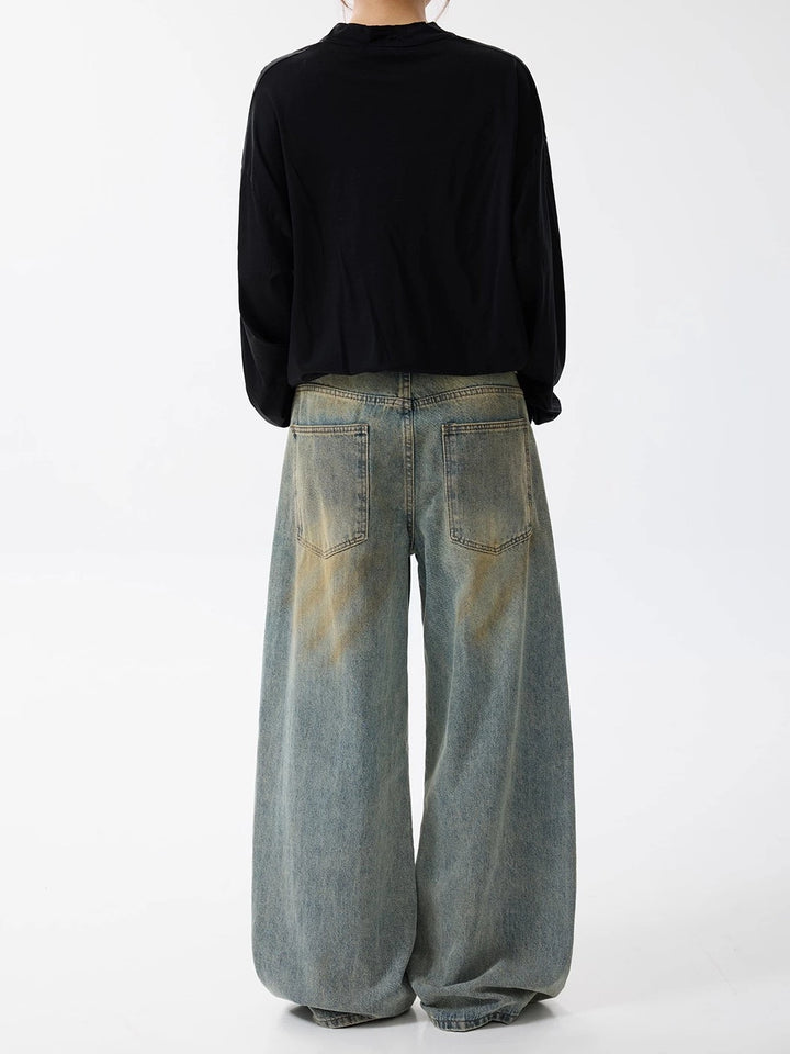 Distressed gewaschene weite Beinhosen 