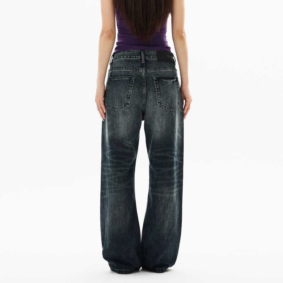 Washed Wide-Leg Straight Denim Pants 5