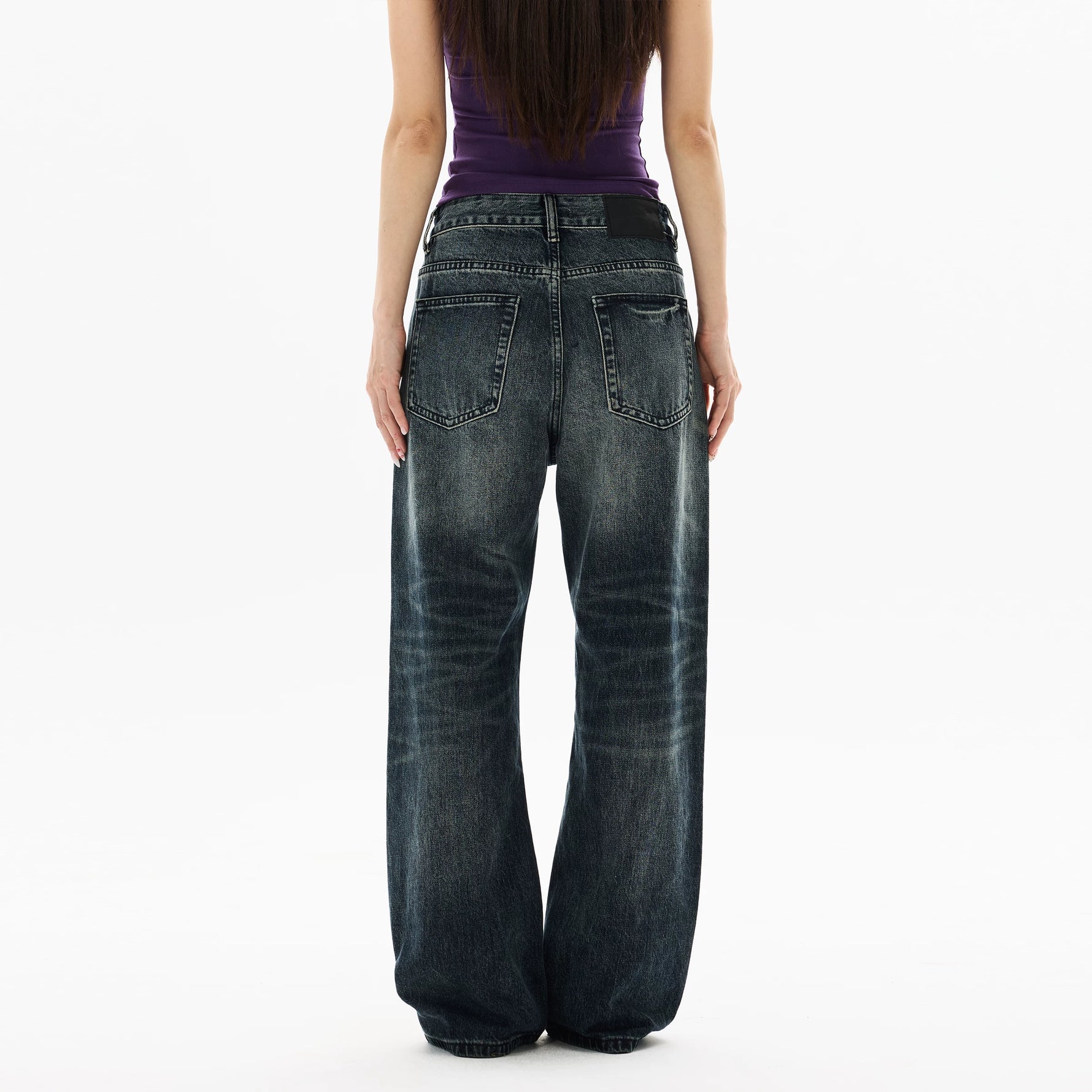 Washed Wide-Leg Straight Denim Pants 5
