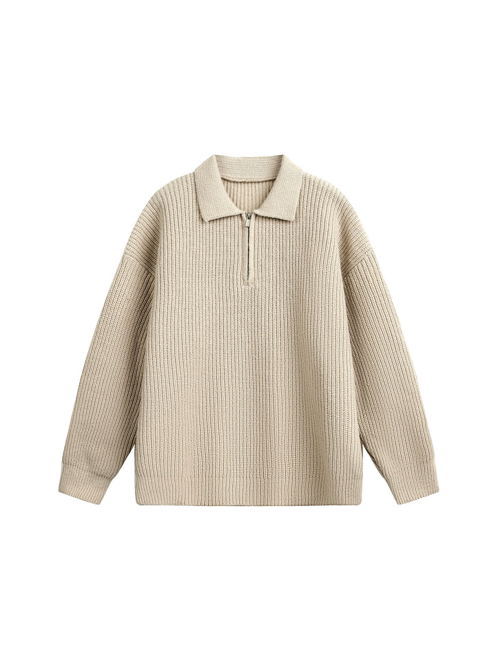 Pull polo en tricot côtelé à demi-zip 