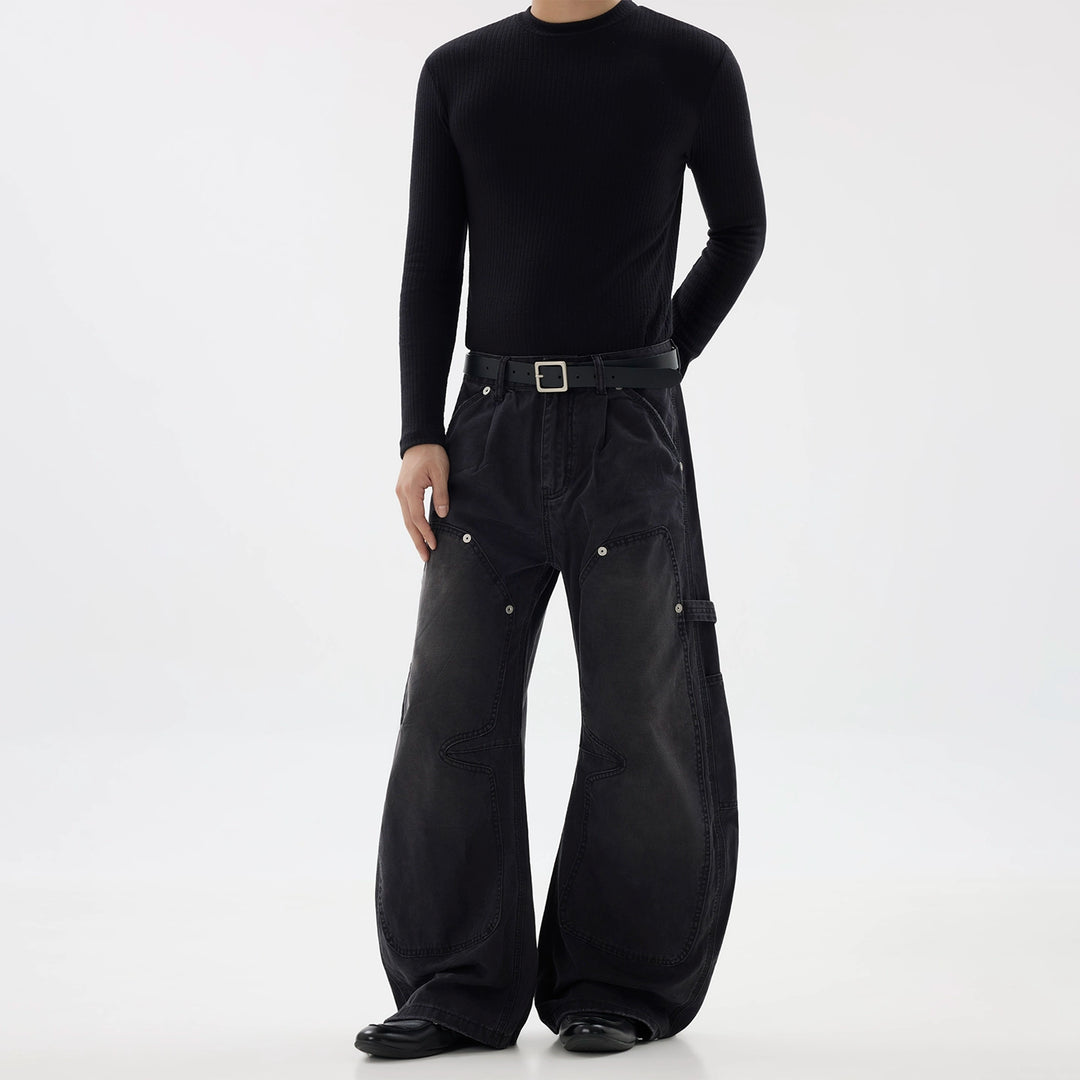 Deconstructed Wide-Leg Workwear Pants