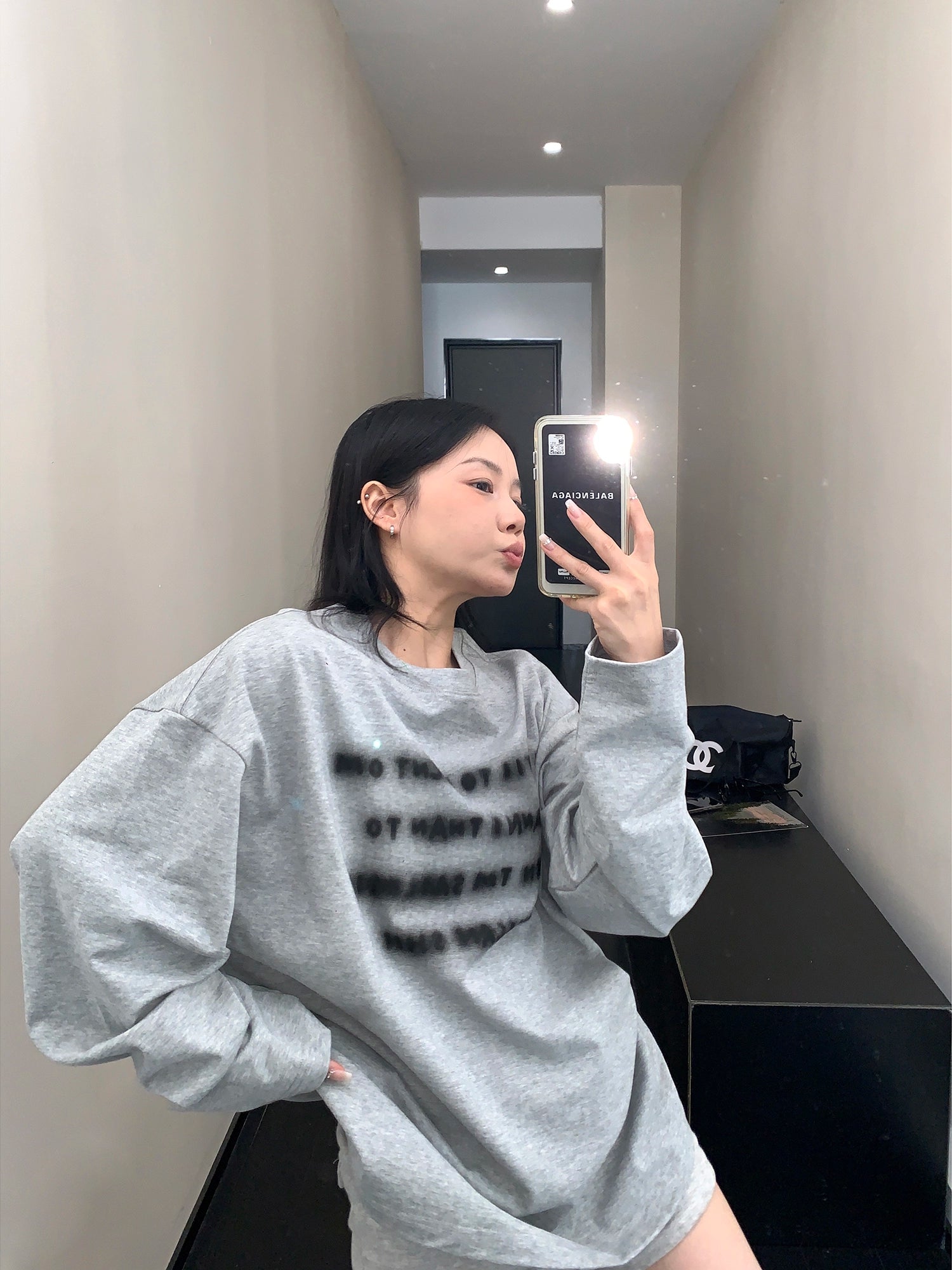 T-shirt a maniche lunghe con stampa lettera oversize 