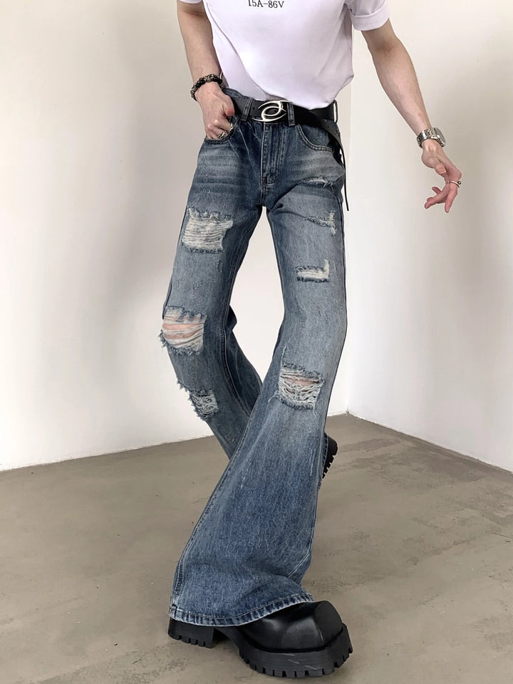 Distressed Flared Ripped Washed Jeans