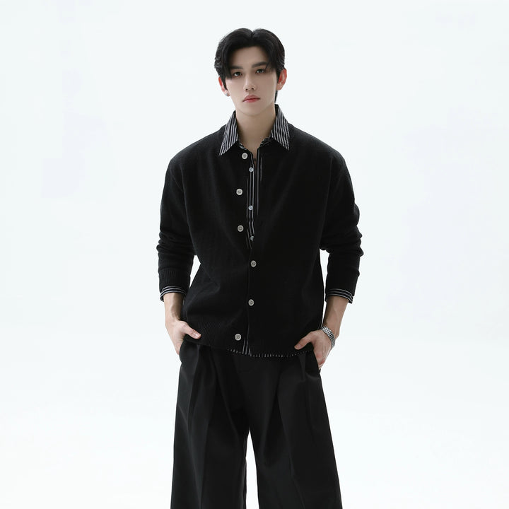 Striped Patchwork Knit Cardigan Sweater