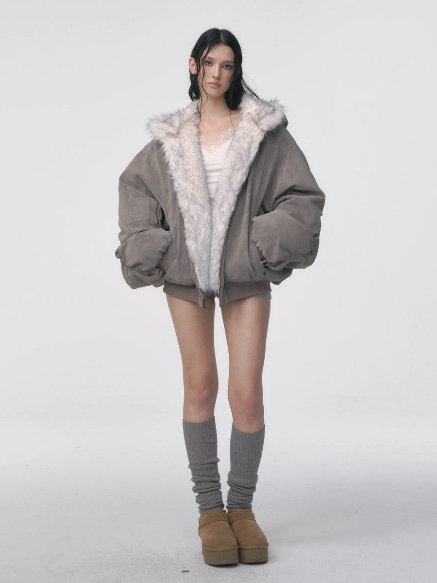Velvet Fur Hooded Double-Sided Coat