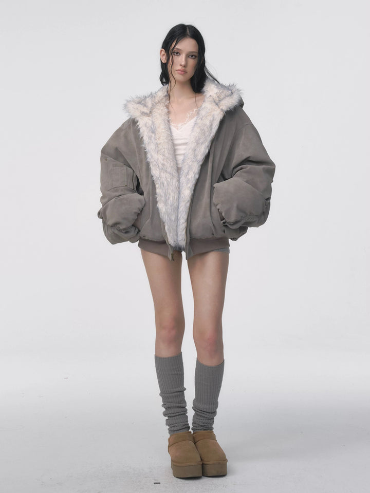 Velvet Fur Hooded Double-Sided Coat