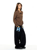 Retro Henley Collar Embroidered Long Sleeve Top 5