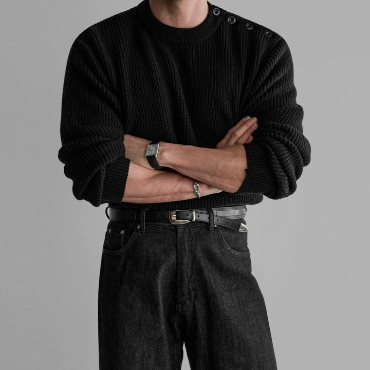 Suéter de Tricô com Ombros de Botão Canellado 