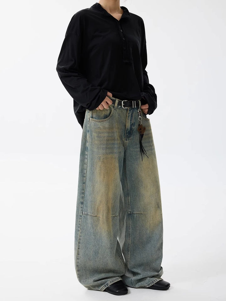 Distressed gewaschene weite Beinhosen 