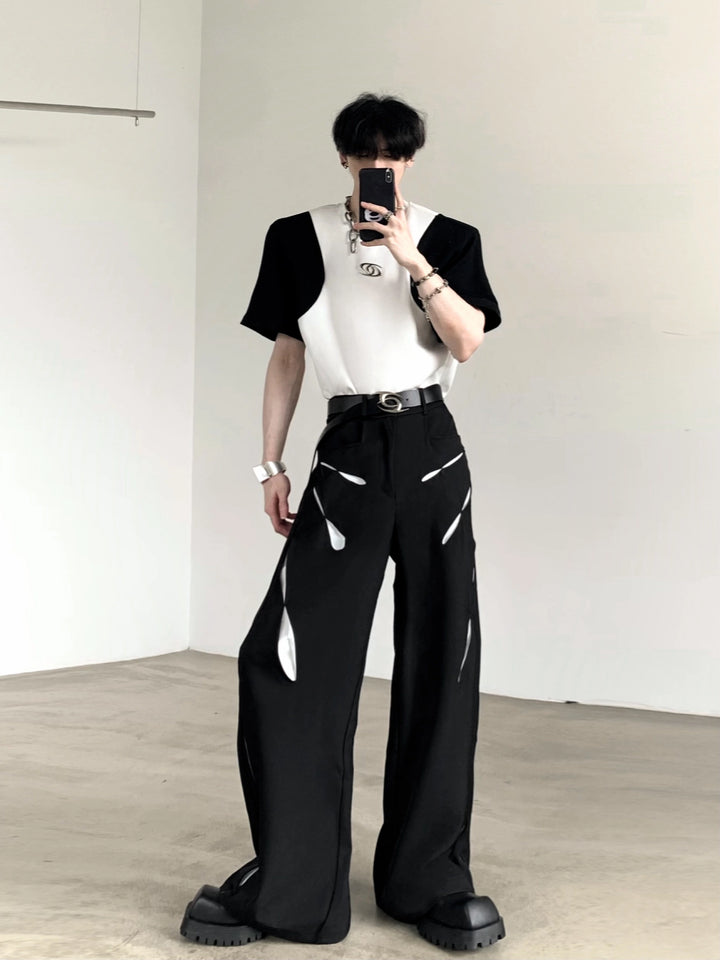 Deconstructed Wide-Leg Splicing Straight Pants