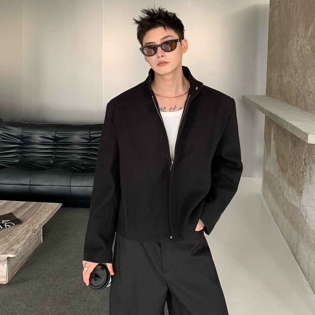 Stand Collar Wool Blend Short Jacket