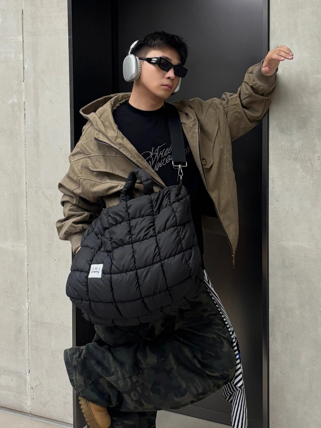 Yastıklı Pamuklu Aşağı Büyük Messenger Çantası 