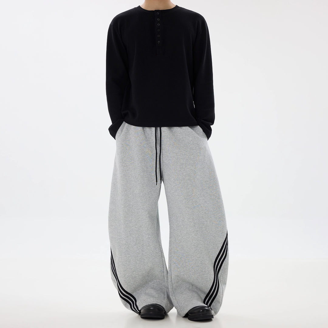 Wide-Leg Three-Stripe Fleece Sweatpants