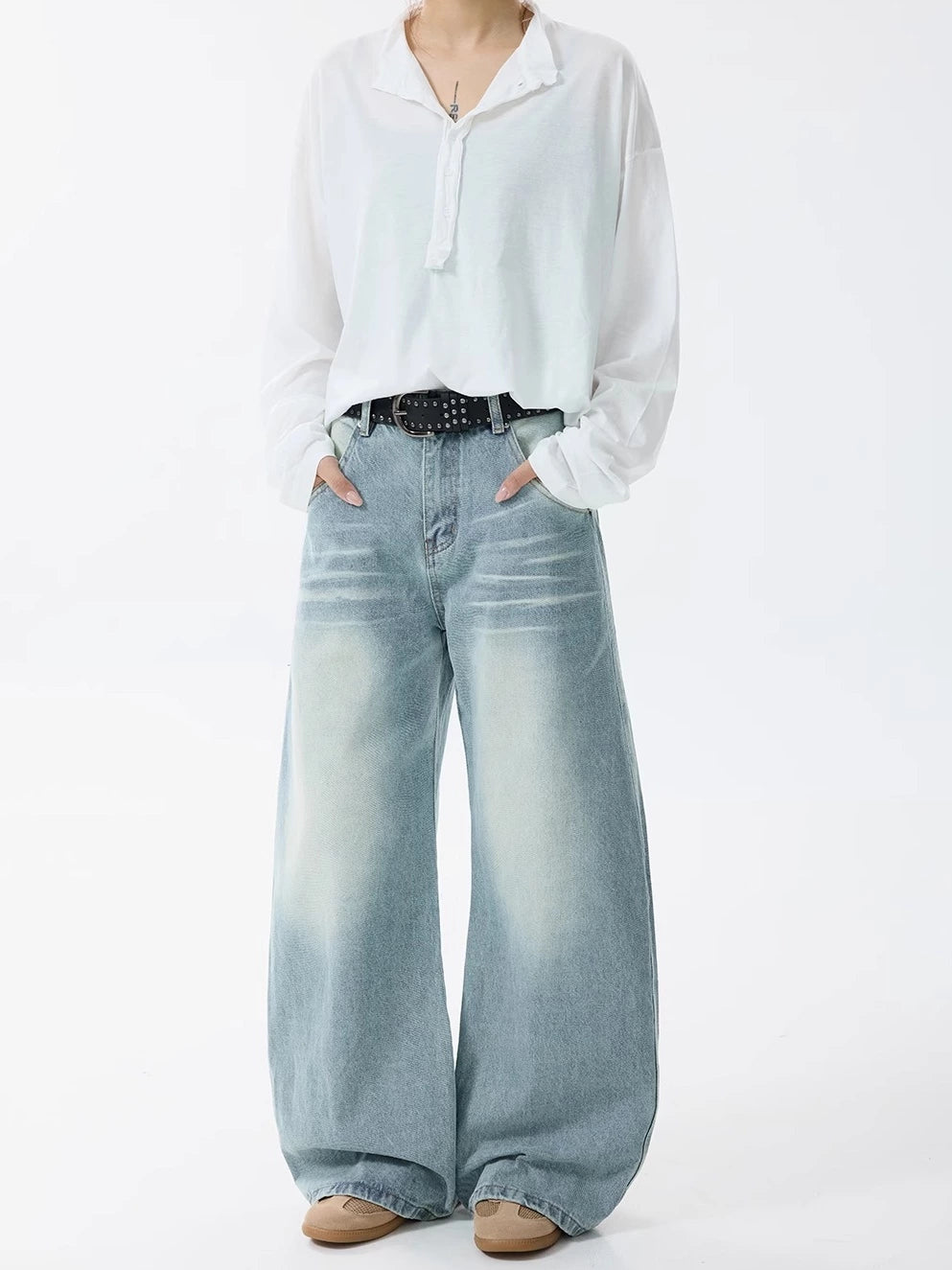Retro gewaschene weite lockere Jeanshose 