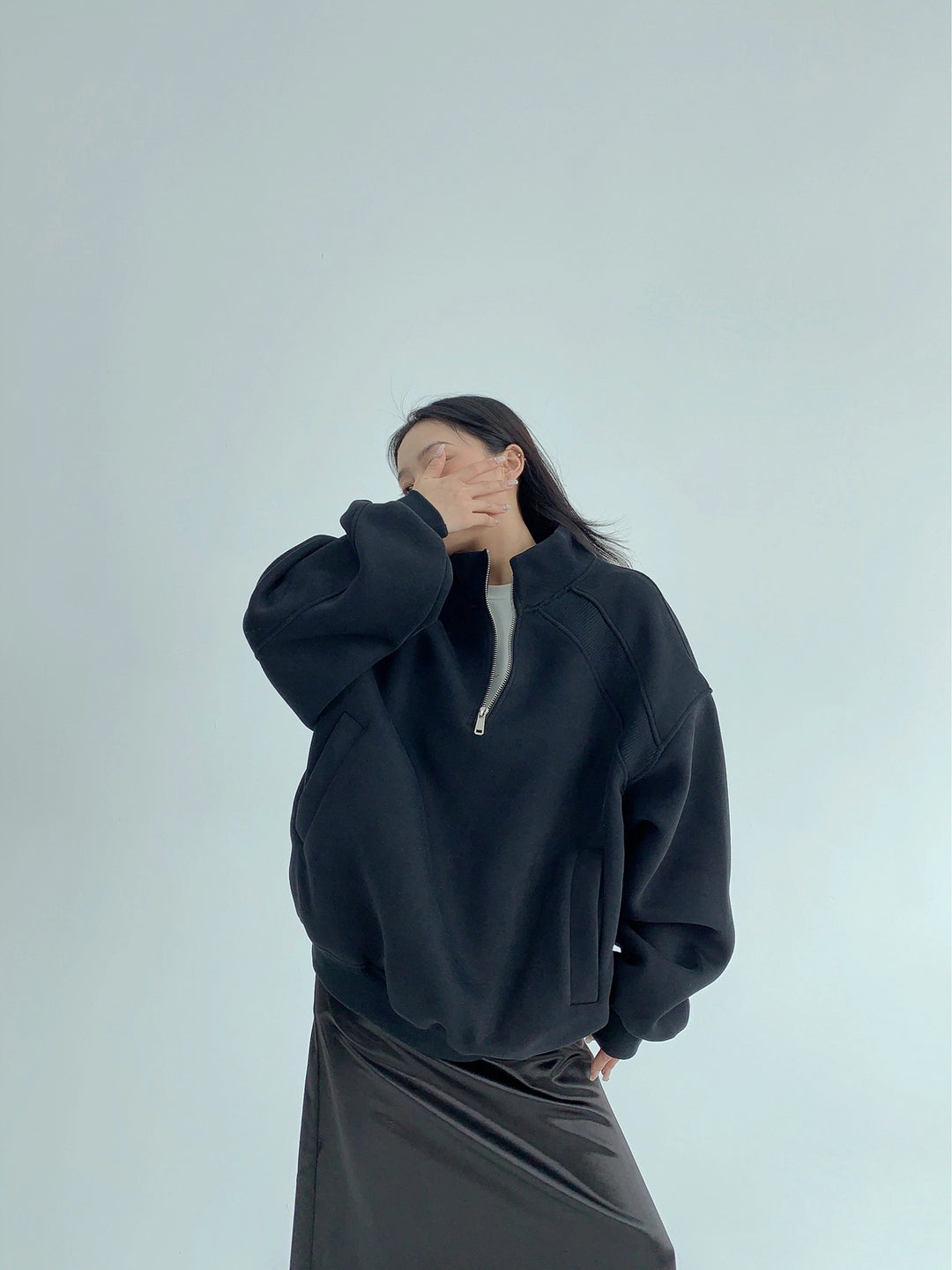 Lässiger Schnitt Stehkragen Zip Sweatshirt 