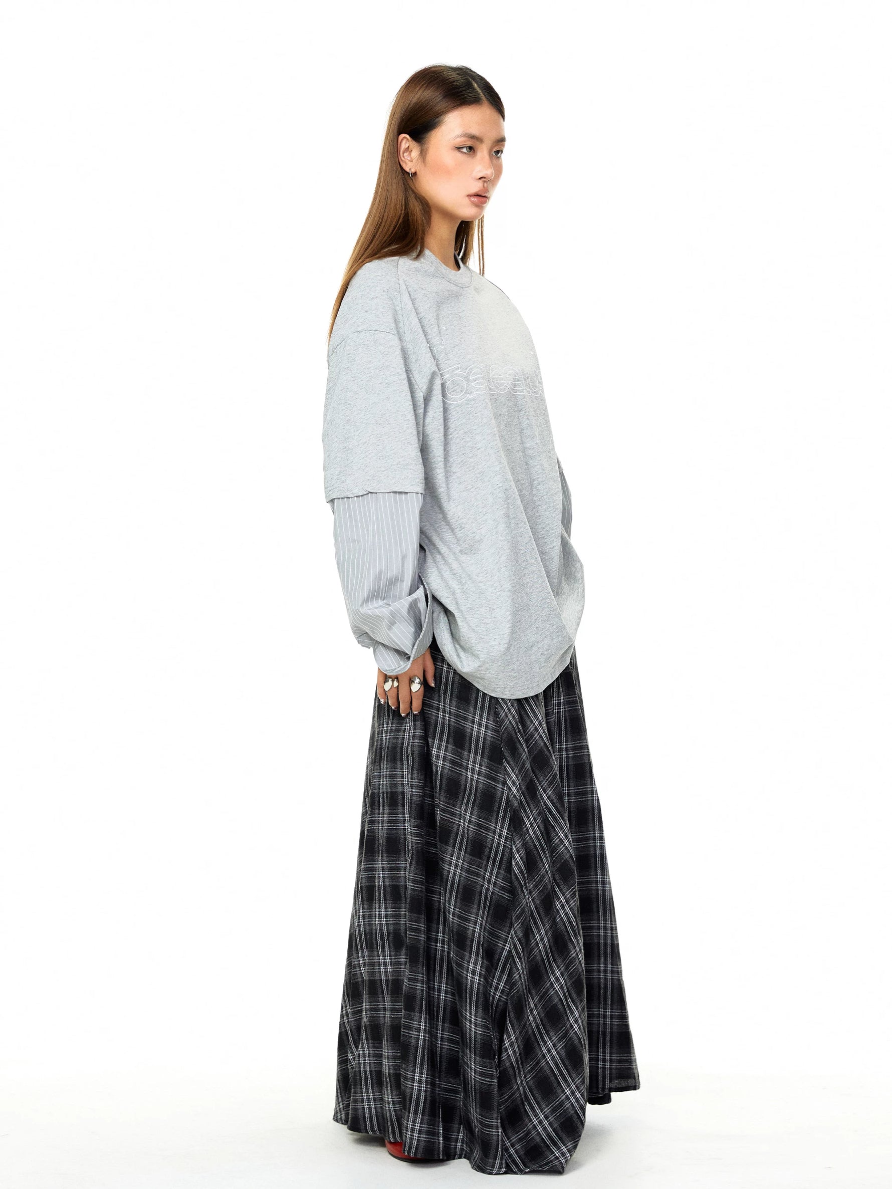 Faux Layered Striped Sleeve Graphic Pullover 4