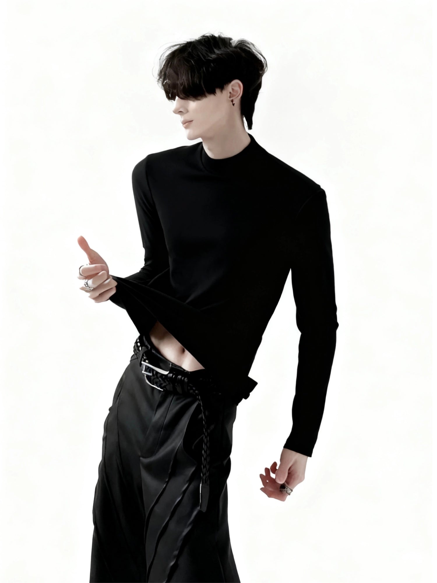 Slim Fit Mock Neck Long Sleeve T-Shirt