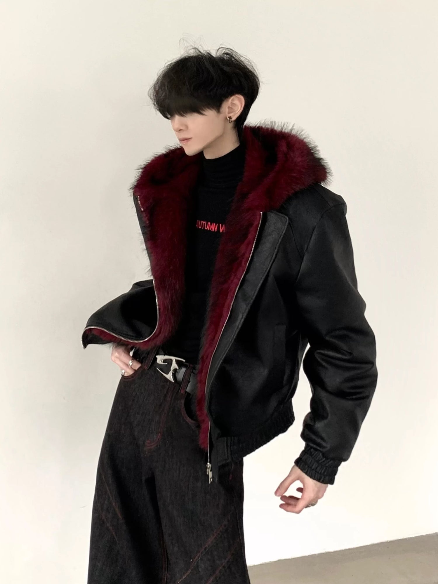 가짜 가죽 후드 겨울 재킷 