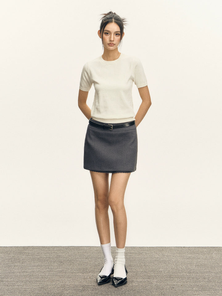 Round Neck Knitted Short Sleeve Top