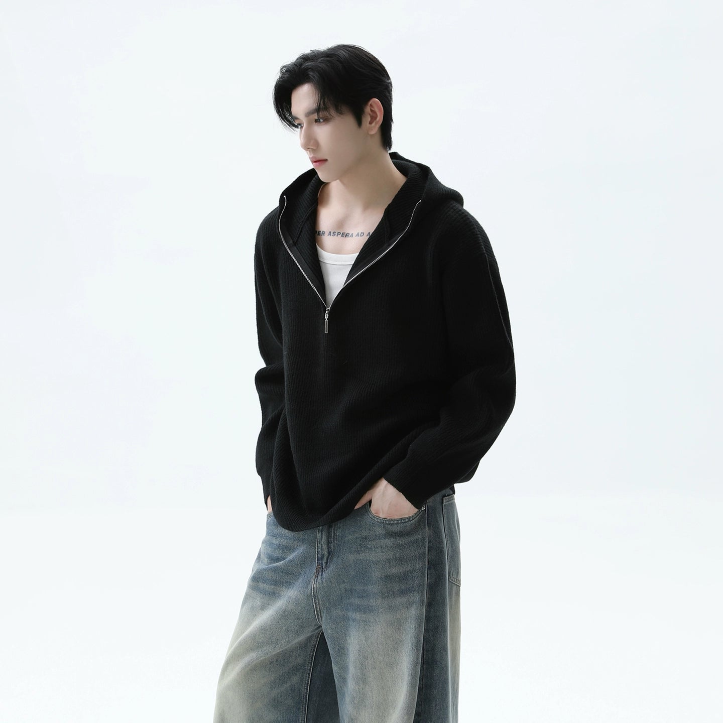 Half-Zip Hooded Knit Sweater