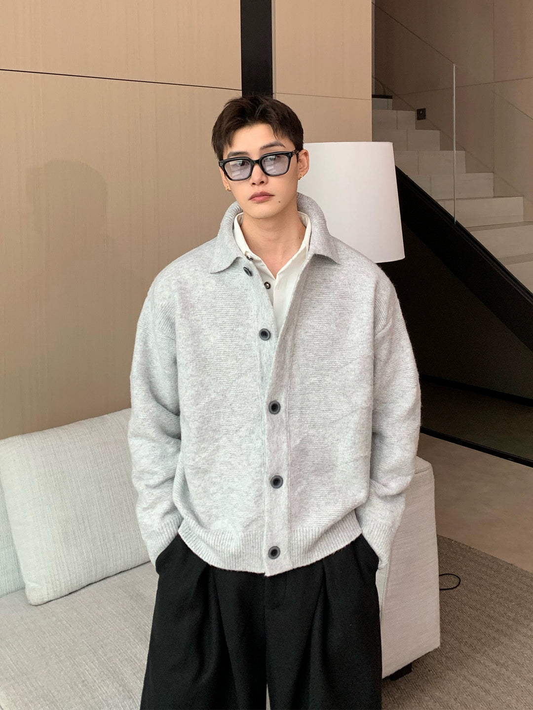 Cárdigan de punto relajado con botones de lana 