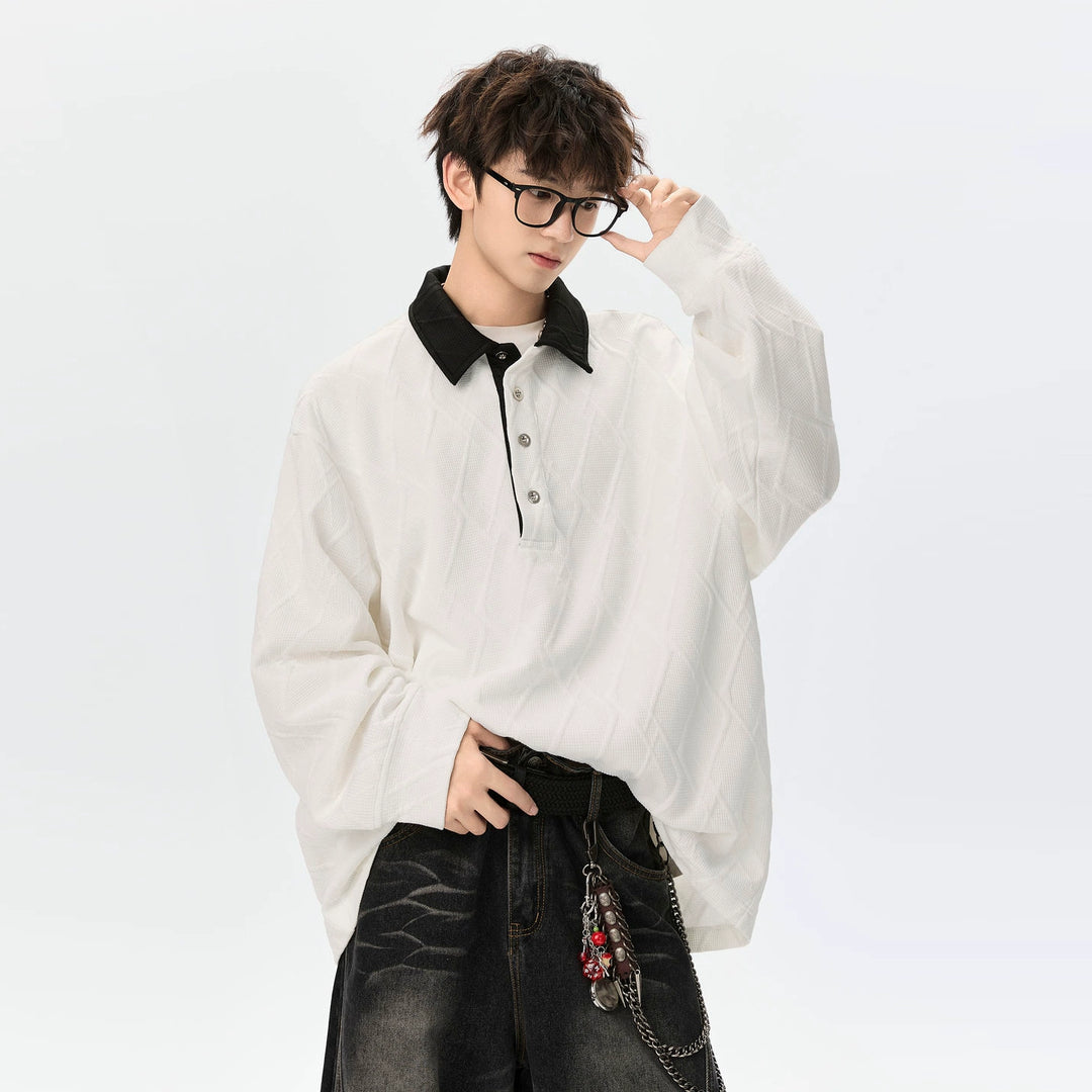Diamond Jacquard Polo Collar Sweatshirt