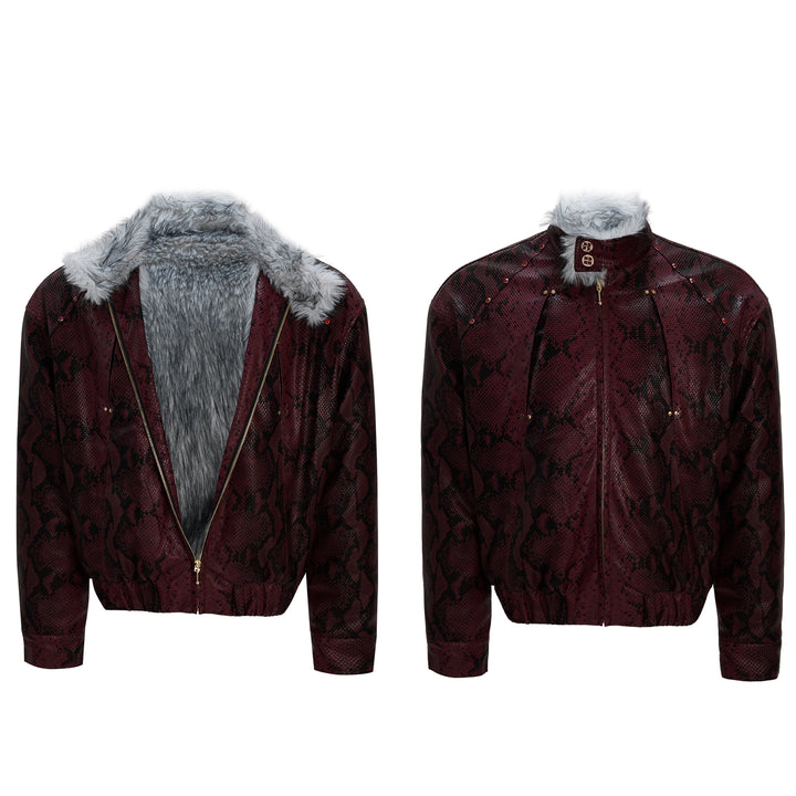 Fur Trim Leather Winter Coat