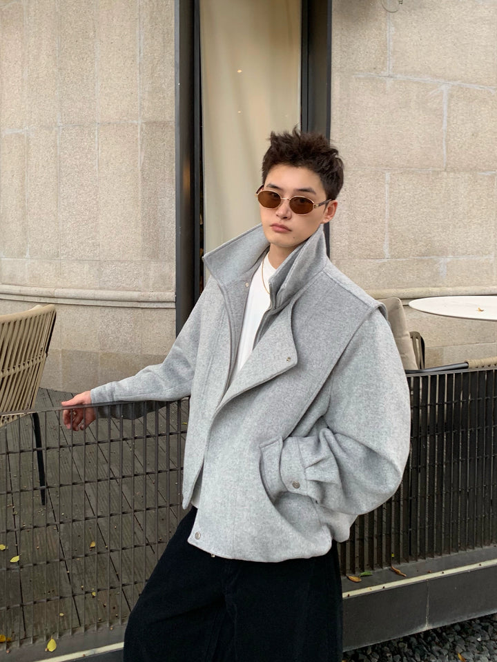 Chaqueta de lana mezcla con cuello alto para commuter 