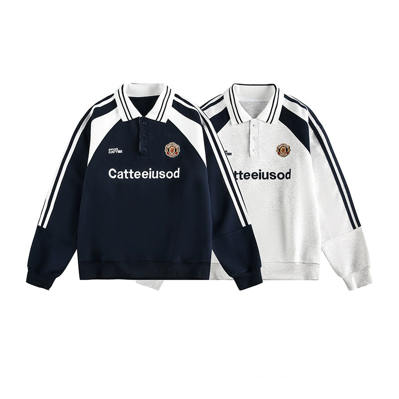 College Style Striped Polo Sweatshirt