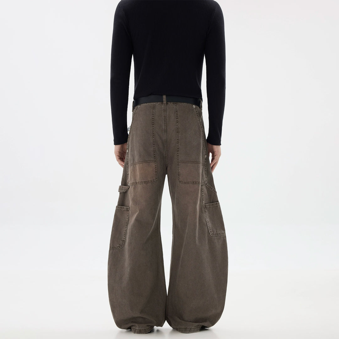 Deconstructed Wide-Leg Workwear Pants