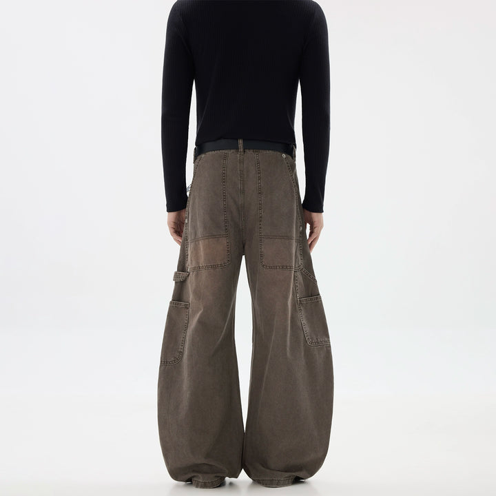Deconstructed Wide-Leg Workwear Pants