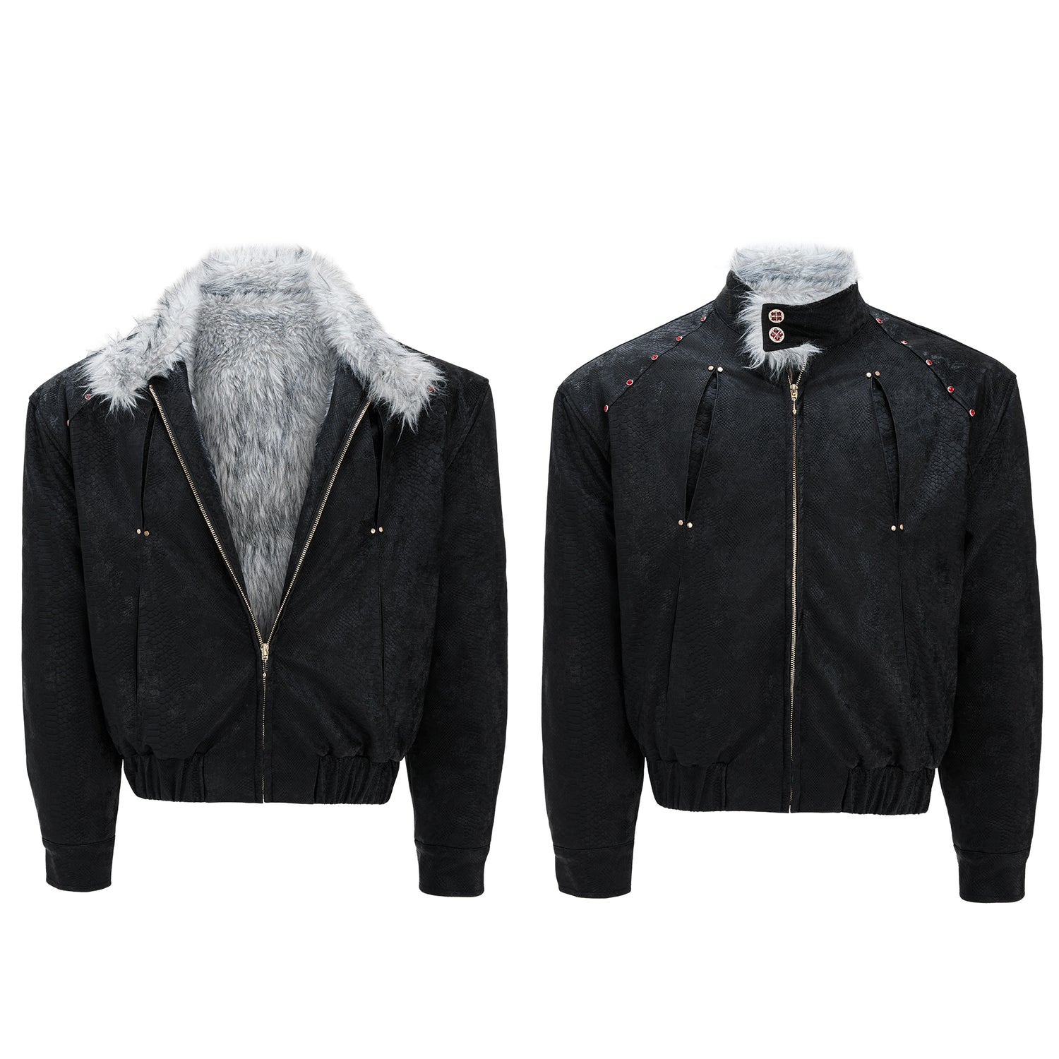 Fur Trim Leather Winter Coat