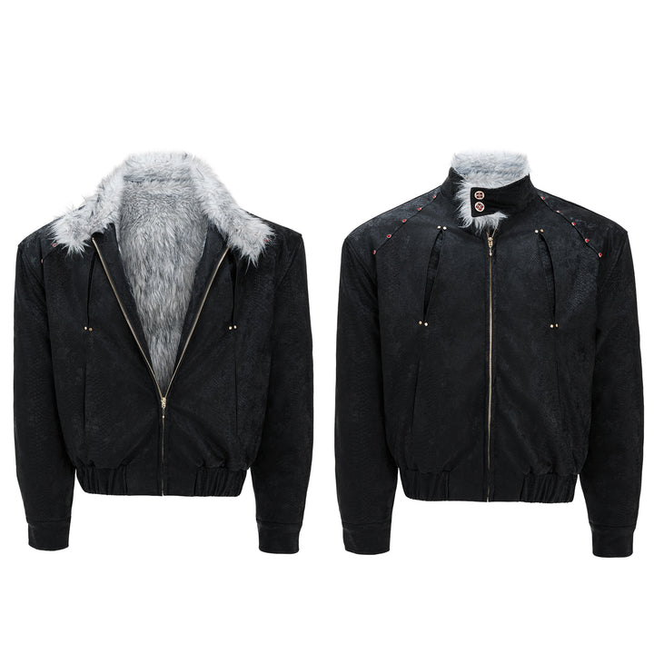 Fur Trim Leather Winter Coat