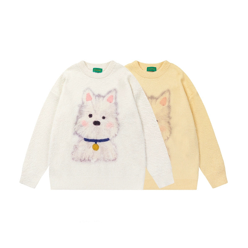 Dog Pattern Mohair Knit Sweater