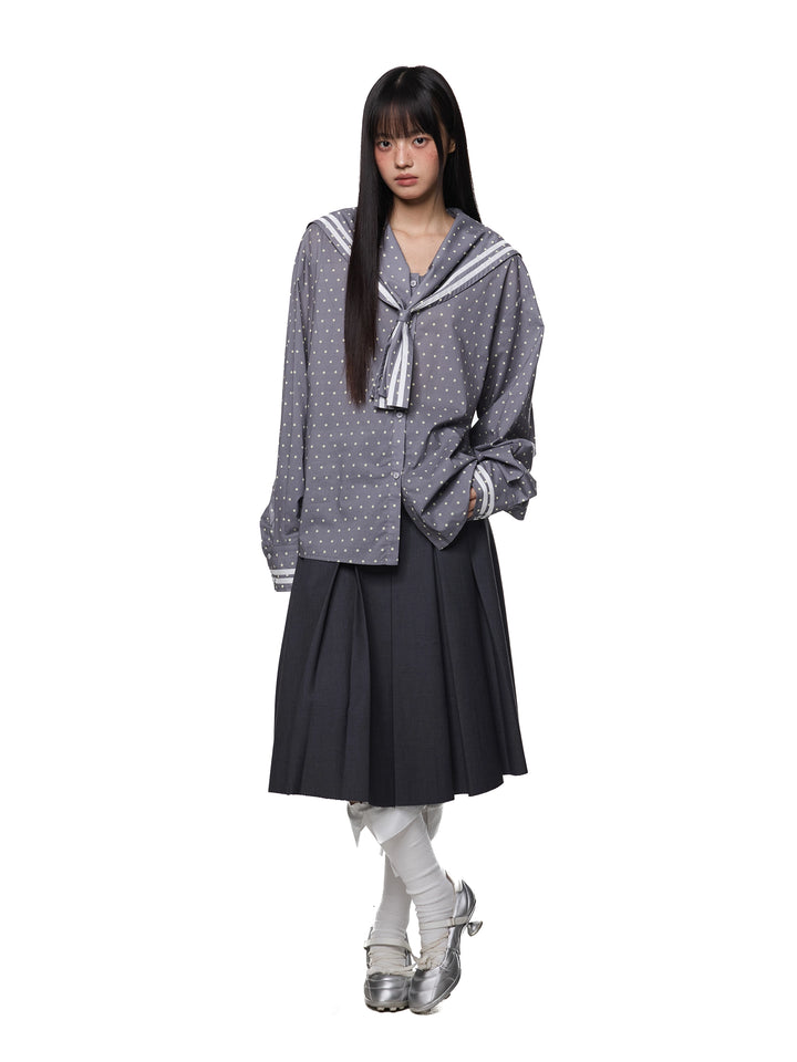 Polka Dot Striped Sailor Collar Shirt