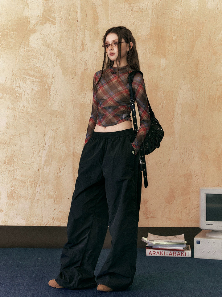 Haut à col roulé à manches courtes en tartan slim fit rétro 
