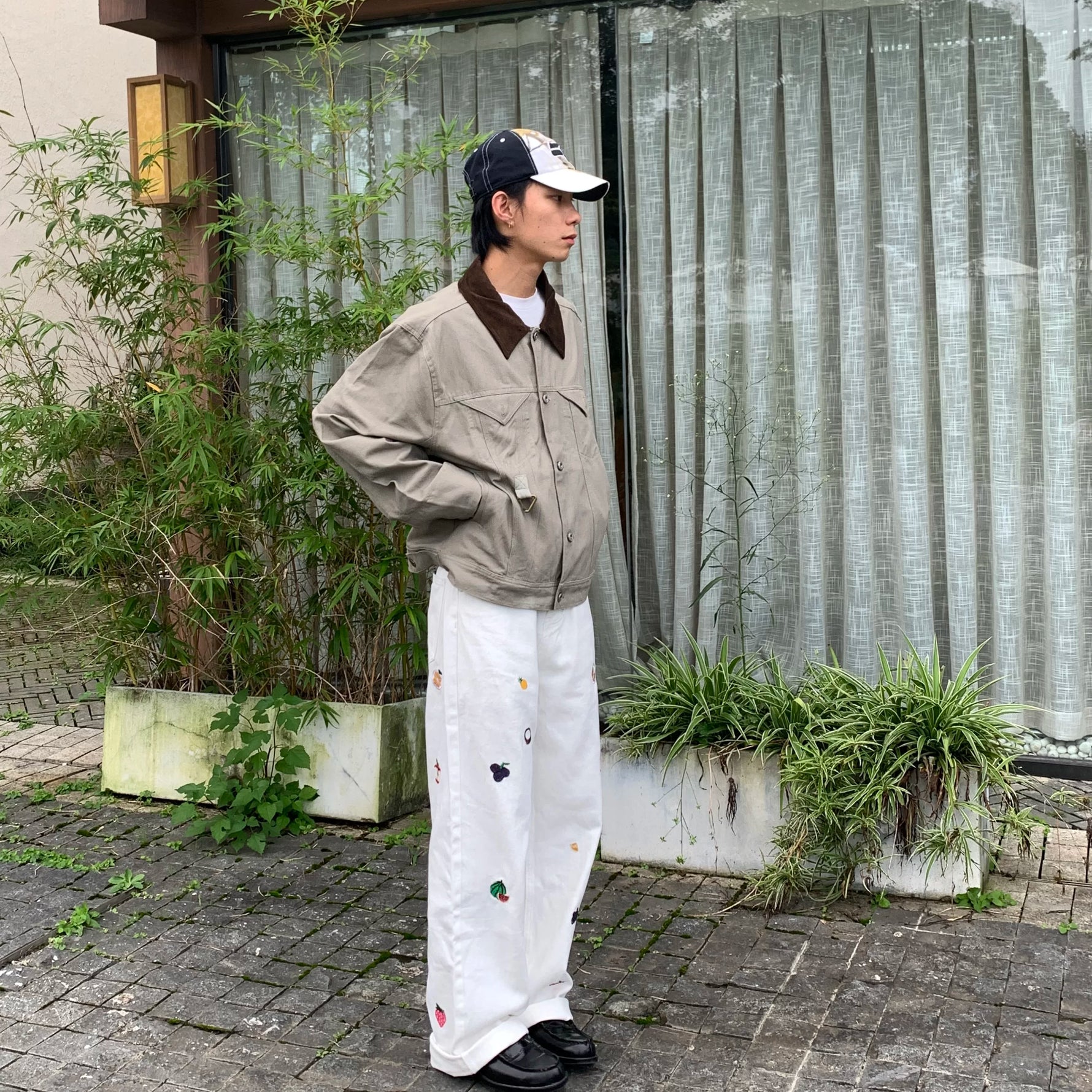 Embroidered Fruit Wide-Leg Casual Pants 2