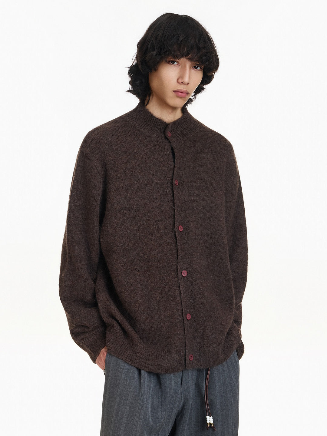 Wool Blend Half Turtleneck Knit Cardigan