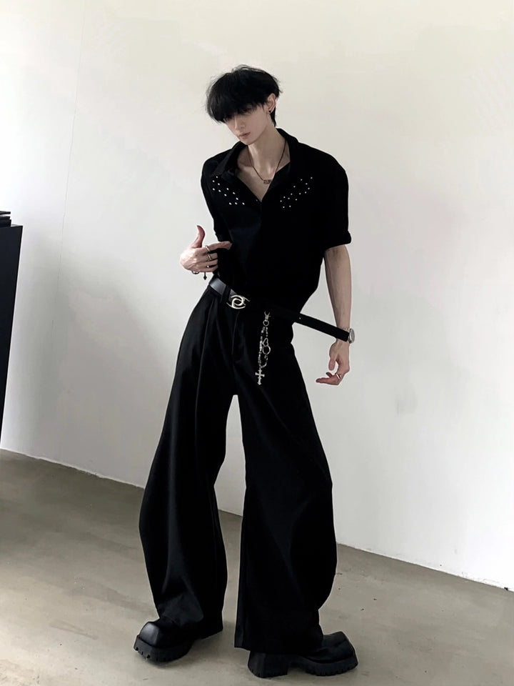 Chain Detail Loose Wide-Leg Pants