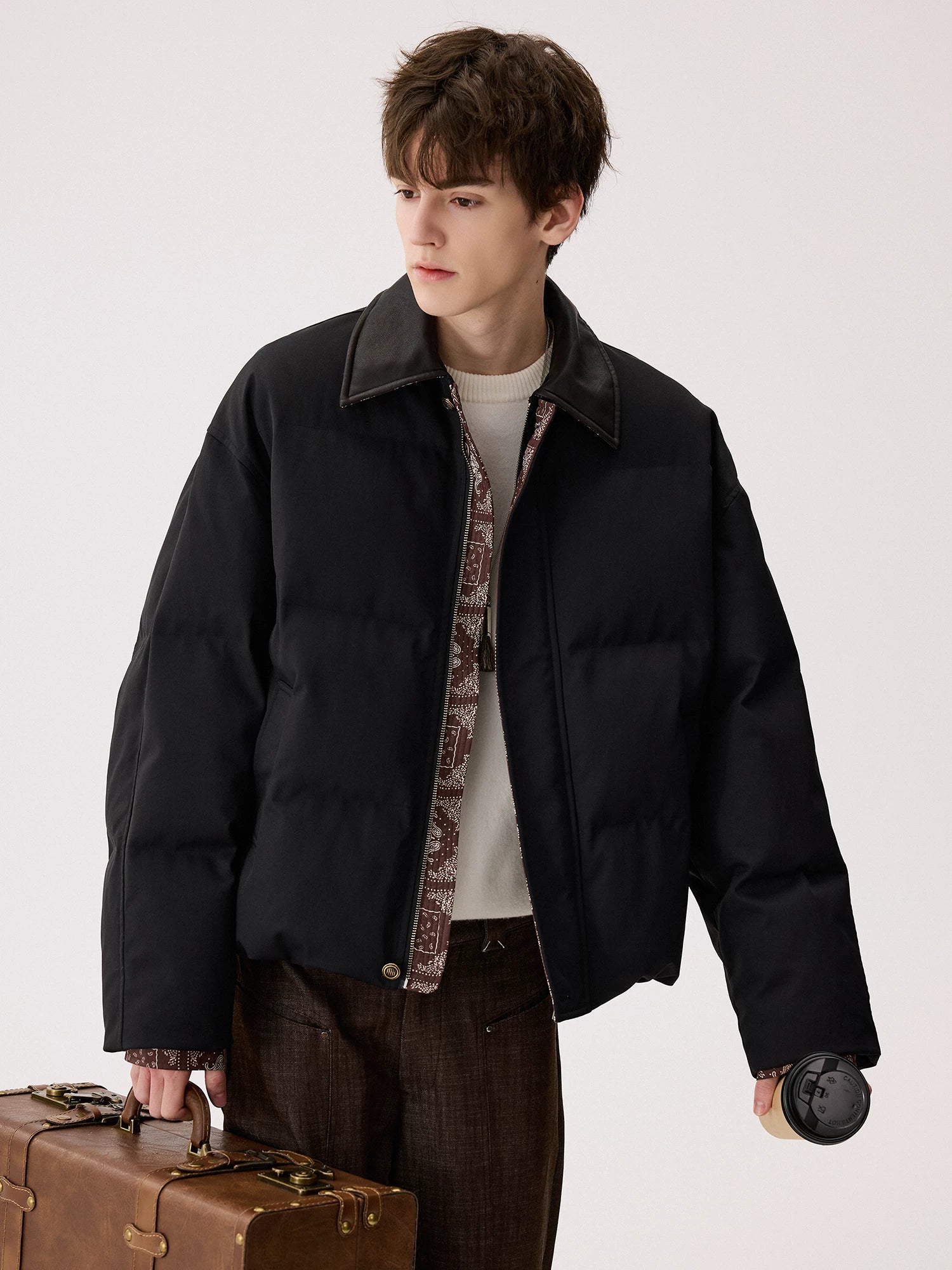 Paisley Trim Puffer Jacket with Collar 5
