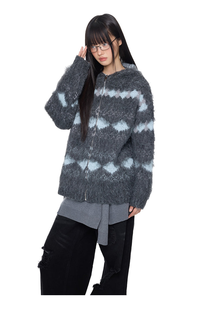 Fair Isle Hooded Knit Cardigan