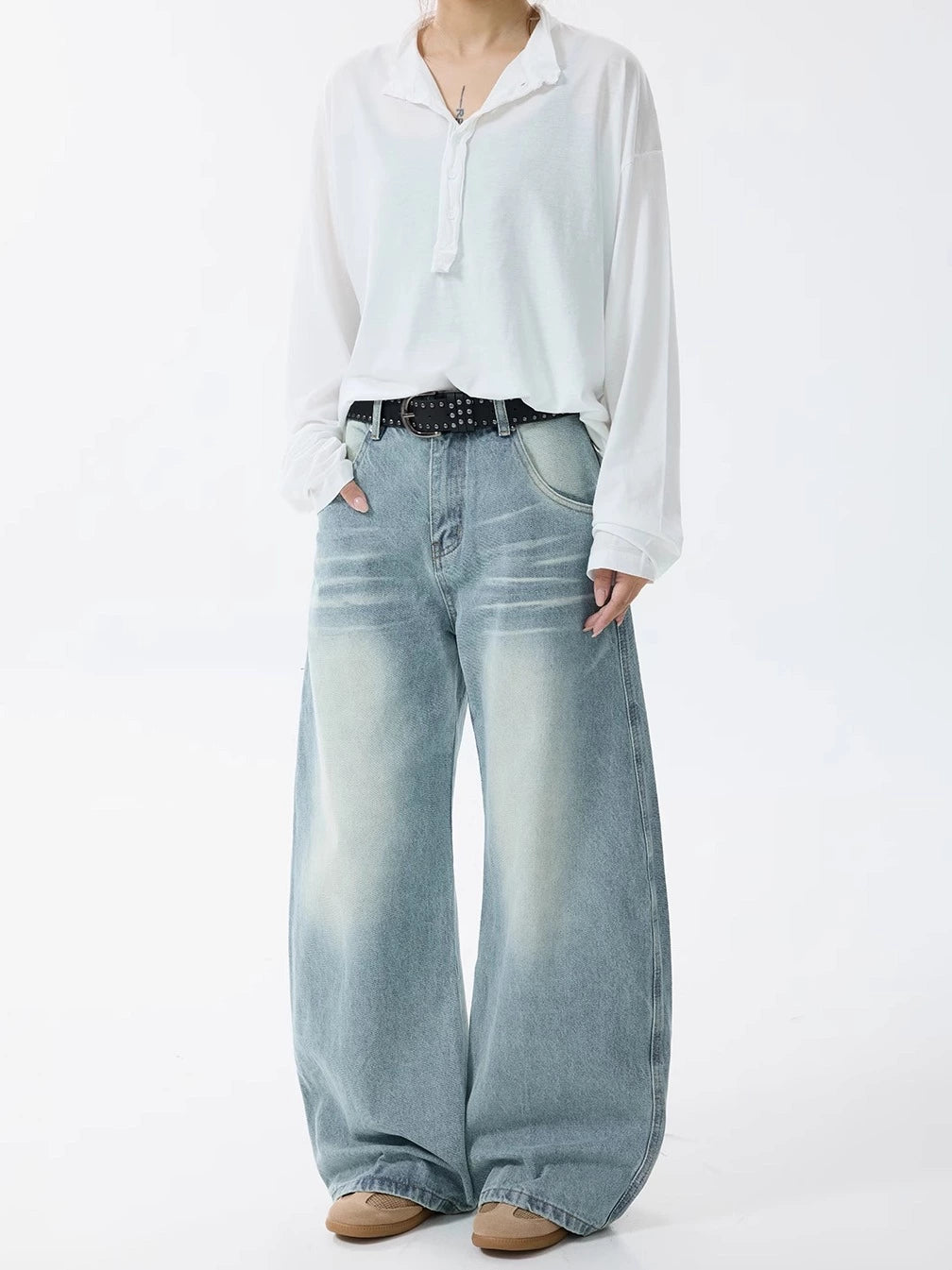 Retro gewaschene weite lockere Jeanshose 