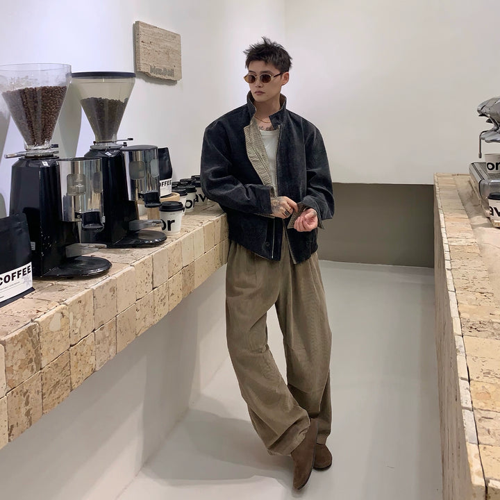 Chenille Yarn Plaid Stand Collar Jacket